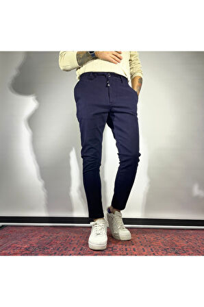 Slim Fit Beli Lastikli Gabardin Erkek Siyah Pantolon