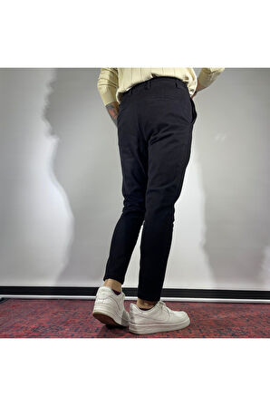 Slim Fit Beli Lastikli Gabardin Erkek Siyah Pantolon