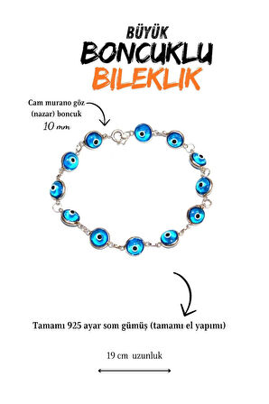 Madam Matmazel Sevgililer Günü Hediyesi Büyük Nazar Boncuklu Gümüş Kadın Bileklik | 925 Ayar -GBLK009