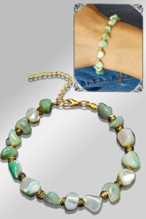 Sertifikalı Amorf Model Açık Yeşil Renkli Sedef Taşı Bileklik (Ayarlamalı)