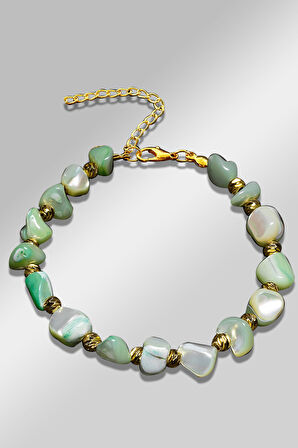 Sertifikalı Amorf Model Açık Yeşil Renkli Sedef Taşı Bileklik (Ayarlamalı)