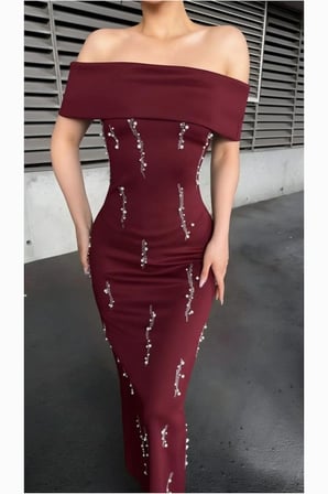 STR STORE Scuba Kumaş Taş Abiye Straplez Esnek Elbise Detaylı · Renk: Siyah · Beden: M GBZS