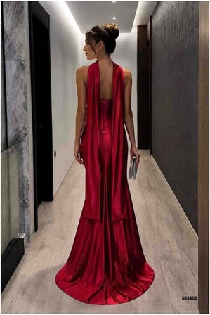 STR STORE Kadın Kruvaze Şık Elbise Abiye Yaka · Renk: Saks · Beden: XL GBZS