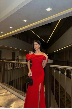 STR STORE Kare Abiye Kısa Yaka Elbise Yırtmaçlı Kollu · Renk: Saks · Beden: XL GBZS