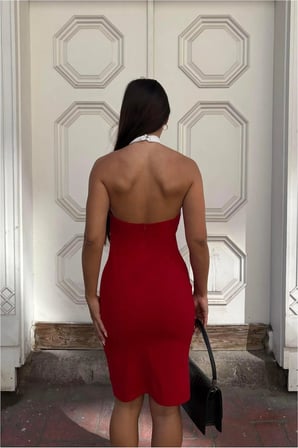 STR STORE Balıkçı Kesim Abiye Yaka Balık Elbise · Renk: Kırmızı · Beden: M GBZS
