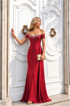 STR STORE Saten Elbise Maxi Abiye Yaka Carmen Kumaş · Renk: Zümrüt · Beden: M GBZS