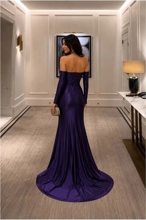 STR STORE Kadın Yırtmaçlı Elbise Abiye Straplez · Renk: Mor · Beden: S GBZS