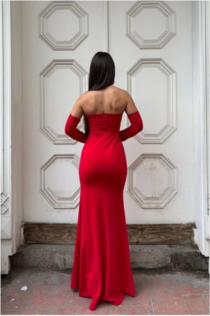 STR STORE Straplez Yırtmaçlı Elbise Taş Abiye Detaylı · Renk: Zümrüt · Beden: S GBZS
