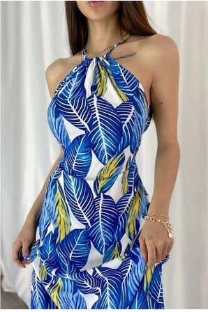STR STORE Kadın Elbise Maxi Yaka Halter · Renk: Mavi · Beden: L GBZS