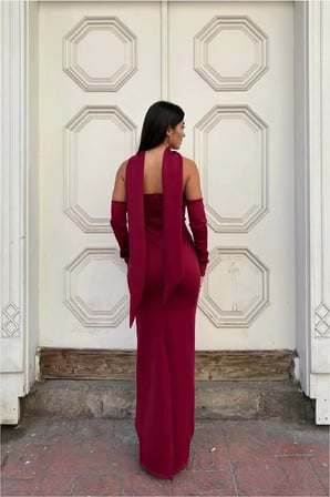 STR STORE Scuba Kumaş Kesim Abiye Straplez Balık Esnek Elbise · Renk: Mor · Beden: M GBZS