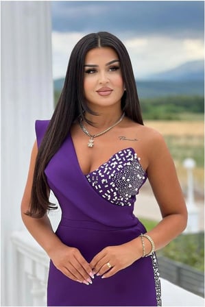 STR STORE Tek Yırtmaçlı Elbise Omuz Abiye · Renk: Mor · Beden: XL GBZS