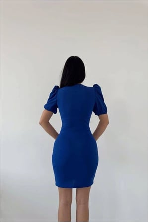 STR STORE V Elbise Pile Mini Abiye Yaka Detaylı · Renk: Siyah · Beden: L GBZS