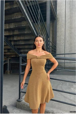 STR STORE Kadın Abiye Şık Yaka Elbise Madonna · Renk: Gri · Beden: M GBZS