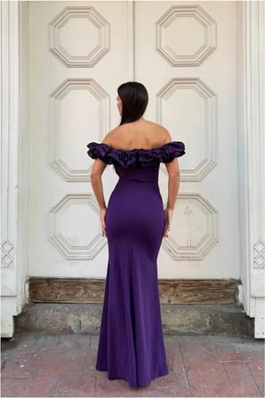 STR STORE Esnek Kumaş Abiye Straplez Saten Elbise Yırtmaçlı · Renk: Mor · Beden: M GBZS
