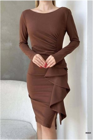 STR STORE Krep Elbise Bisiklet Volanlı Abiye Yaka Kumaş · Renk: Siyah · Beden: S GBZS