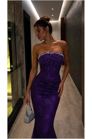 STR STORE Straplez Elbise Abiye Dantel Detaylı · Renk: Mor · Beden: L GBZS