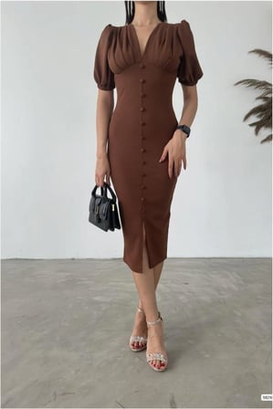 STR STORE Krep Elbise Kollu Kısa Abiye V Yaka Kumaş · Renk: Zümrüt · Beden: L GBZS