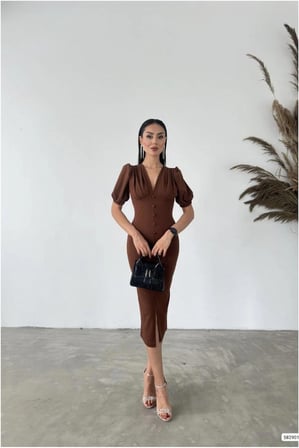 STR STORE Krep Elbise Kollu Kısa Abiye V Yaka Kumaş · Renk: Zümrüt · Beden: L GBZS