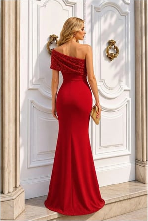 STR STORE Simli Elbise Abiye Yaka Carmen Balık Kumaş Kesim · Renk: Zümrüt · Beden: L GBZS