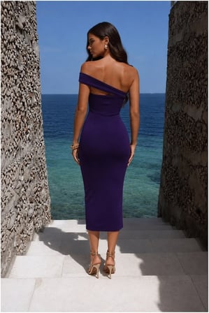 STR STORE Tek Yırtmaçlı Elbise Omuz Midi · Renk: Mor · Beden: L GBZS