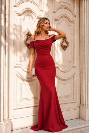 STR STORE Carmen Elbise Kollu Kısa Abiye Yaka Balık Kesim · Renk: Mor · Beden: S GBZS