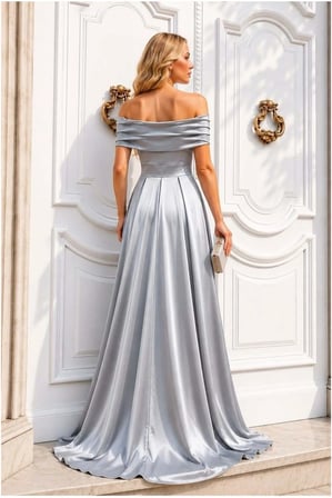 STR STORE Saten Elbise Maxi Abiye Straplez Kumaş · Renk: Gri · Beden: XL GBZS