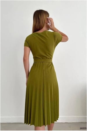 STR STORE Krep Elbise Bisiklet Kollu Kısa Kuşaklı Yaka Kumaş · Renk: Kırmızı · Beden: M GBZS
