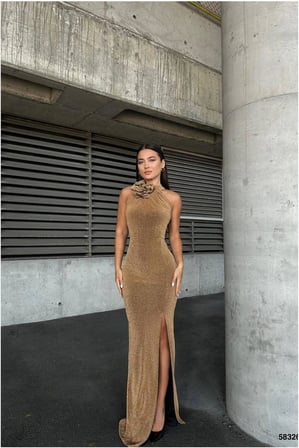 STR STORE Bisiklet Kesim Abiye Yaka Balık Elbise Yırtmaçlı · Renk: Zümrüt · Beden: M GBZS