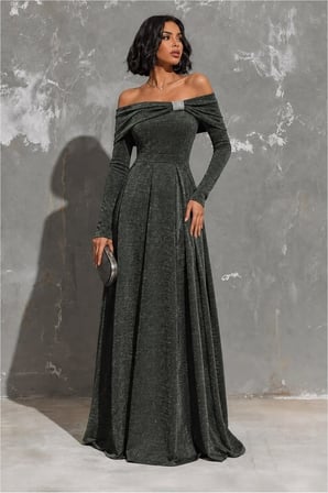 STR STORE Krep Elbise Taş Abiye Straplez Detaylı Kumaş · Renk: Yeşil · Beden: M GBZS