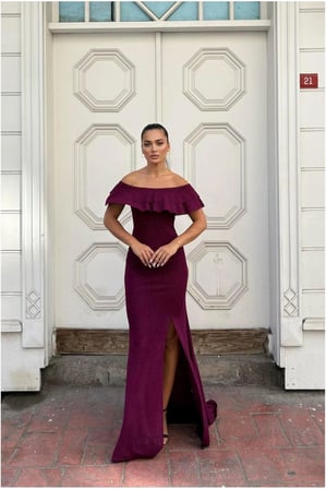 STR STORE Krep Kumaş Abiye Straplez Elbise Yırtmaçlı · Renk: Açık Mor · Beden: S GBZS