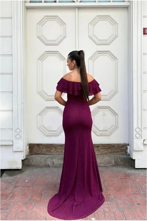 STR STORE Krep Kumaş Abiye Straplez Elbise Yırtmaçlı · Renk: Açık Mor · Beden: S GBZS