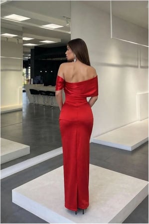 STR STORE Kayık Yırtmaçlı Elbise Maxi Abiye Yaka · Renk: Mor · Beden: L GBZS