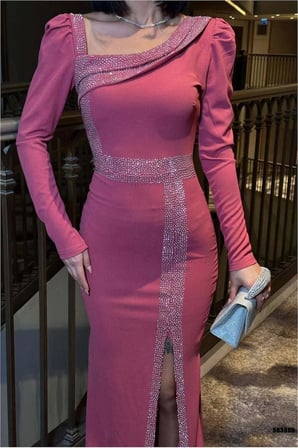 STR STORE Bisiklet Taş Abiye Yaka Elbise Maxi Detaylı · Renk: Mor · Beden: M GBZS