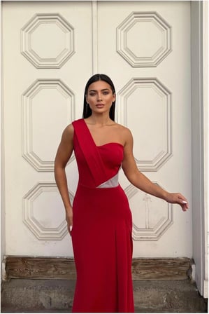 STR STORE Tek Omuz Taş Abiye Elbise Detaylı · Renk: Mor · Beden: XL GBZS