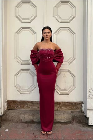 STR STORE Esnek Kumaş Abiye Straplez Tül Elbise · Renk: Bordo · Beden: XL GBZS