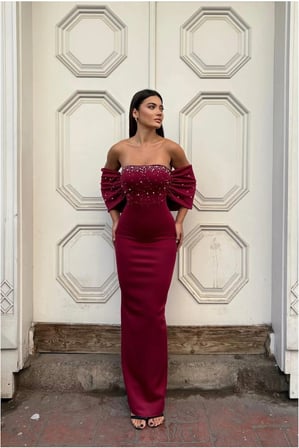 STR STORE Esnek Kumaş Abiye Straplez Tül Elbise · Renk: Bordo · Beden: XL GBZS