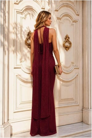 STR STORE Simli Yırtmaçlı Elbise Abiye Straplez Kumaş · Renk: Mor · Beden: L GBZS