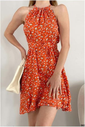 STR STORE Kadın Şık Elbise Yaka Halter · Renk: Çok Renkli · Beden: M GBZS