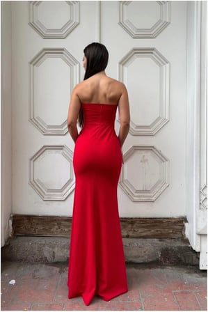 STR STORE Straplez Yırtmaçlı Elbise Taş Abiye Detaylı · Renk: Mor · Beden: XL GBZS