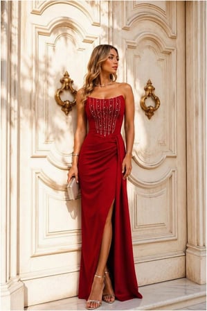 STR STORE Kadın Şık Elbise Abiye Straplez · Renk: Zümrüt · Beden: S GBZS