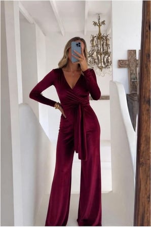 STR STORE Esnek Kruvaze Tulum Kadife Maxi Kuşaklı Yaka Kumaş · Renk: Sarı · Beden: S GBZS