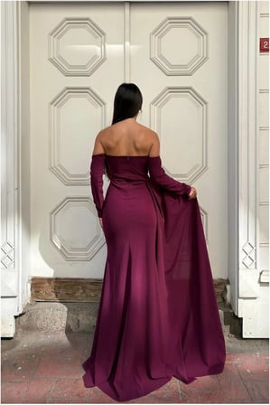 STR STORE Kadın Krep Yaka V Elbise Detaylı · Renk: Mor · Beden: M GBZS