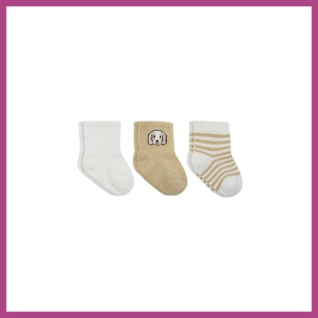 STR STORE Dog Boy 3'lü Penye Soket Çorap 10134 Ekru · Beden: 0-3 Ay · Renk: Ekru GBZS