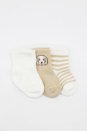 STR STORE Dog Boy 3'lü Penye Soket Çorap 10134 Ekru · Beden: 0-3 Ay · Renk: Ekru GBZS