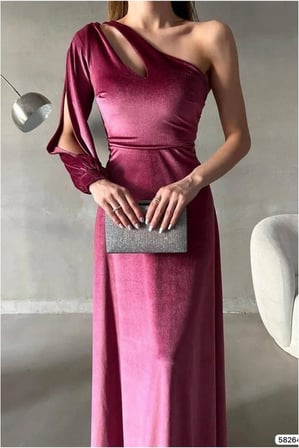 STR STORE Esnek Kadife Elbise Omuz Abiye Tek Kumaş · Renk: Mor · Beden: L GBZS