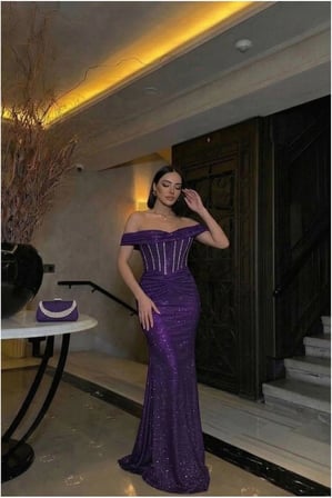 STR STORE Krep Elbise Dekolteli Balıkçı Abiye Yaka Kumaş · Renk: Saks · Beden: XL GBZS