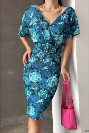 STR STORE Esnek Kruvaze Likralı Kemerli Elbise Yaka Kumaş · Renk: Sarı · Beden: M GBZS