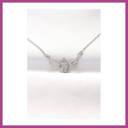 STR STORE 316L Çelik Silver Renk Zirkon Taşlı Kalpli Kanat Kolye GBZS