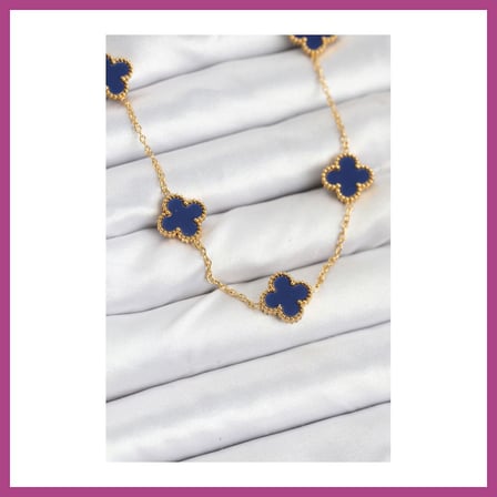 STR STORE 316L Çelik Zincir Gold Renk Lacivert Yonca Kadın Kolye GBZS