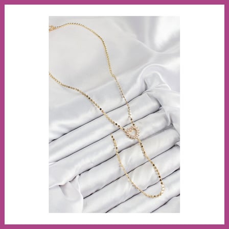 STR STORE Pirinç Zirkon Taşlı Ezme Zincirli Kalp Model Gold Renk Y Kolye GBZS